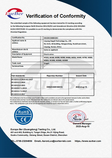 Trung Quốc Liuyang Stageli Technology Co., Ltd. Chứng chỉ